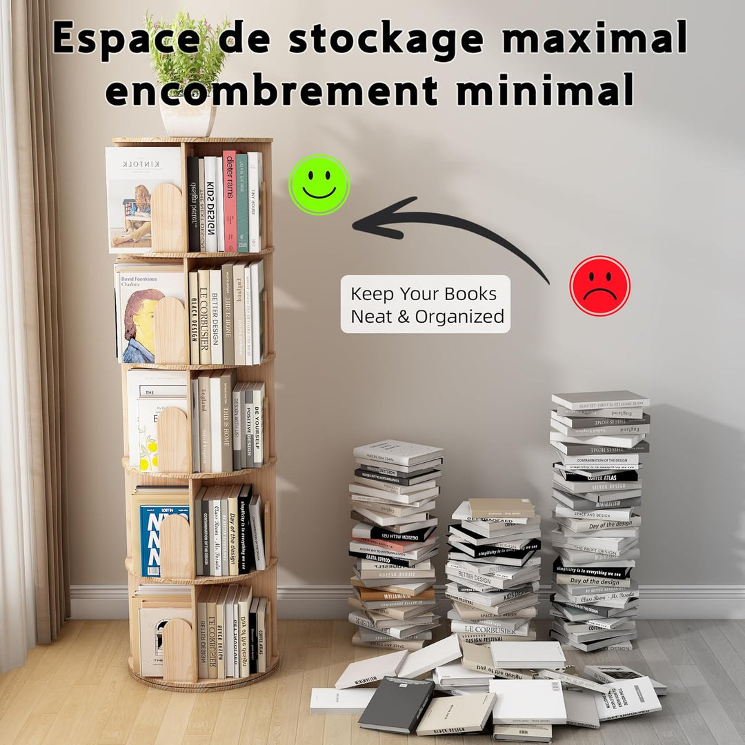 Bücherregal Kinder, 360° Drehbares Bücherregal mit 5 Ebenen, Drehregal Spielzeugregal, Multifunktion