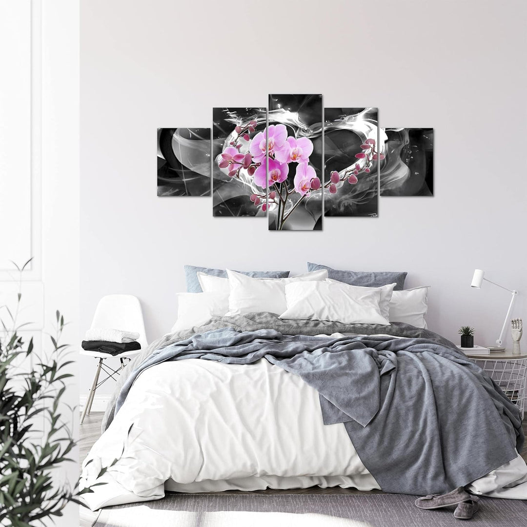 Runa Art - Bilder Blumen Orchidee 200 x 100 cm 5 Teilig XXL Wanddekoration Design Grau Rosa 203651c