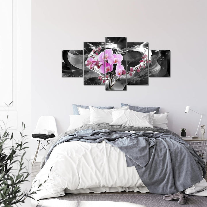 Runa Art - Bilder Blumen Orchidee 200 x 100 cm 5 Teilig XXL Wanddekoration Design Grau Rosa 203651c