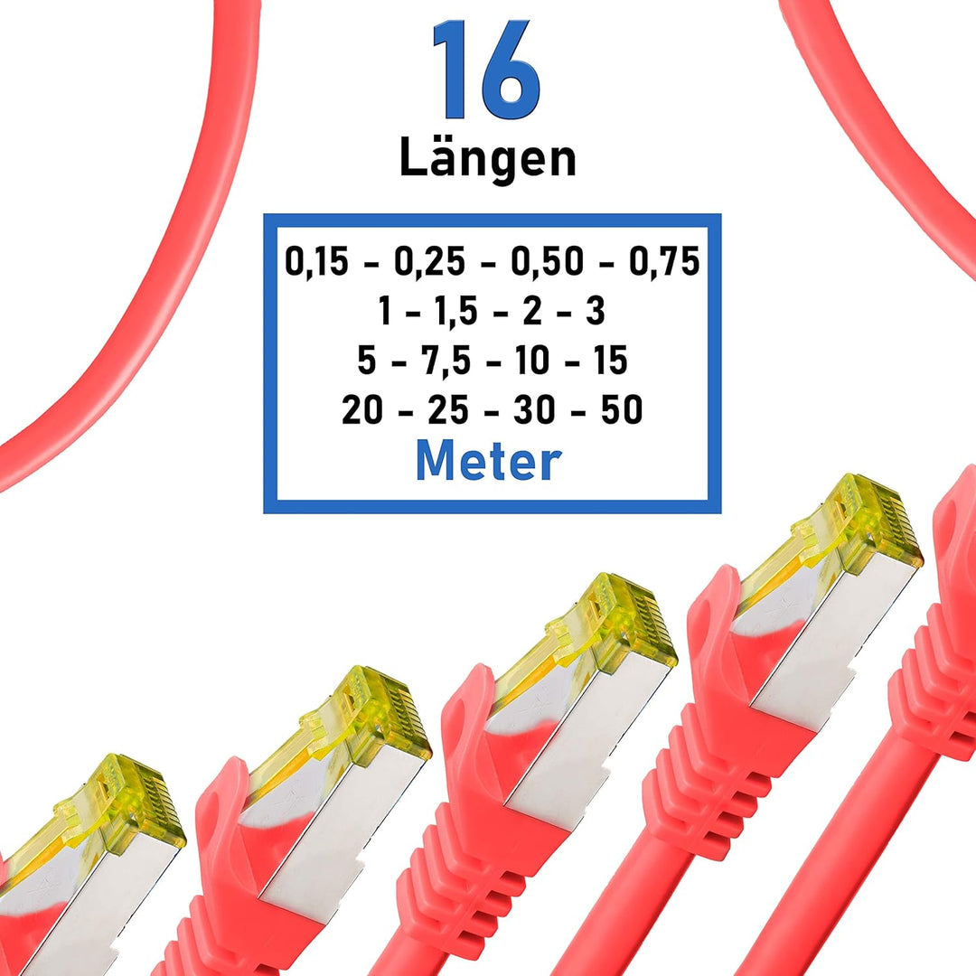 BIGtec LAN Kabel 10 Stück 2m Netzwerkkabel CAT7 Ethernet Internet Patchkabel CAT.7 rot Gigabit doppe