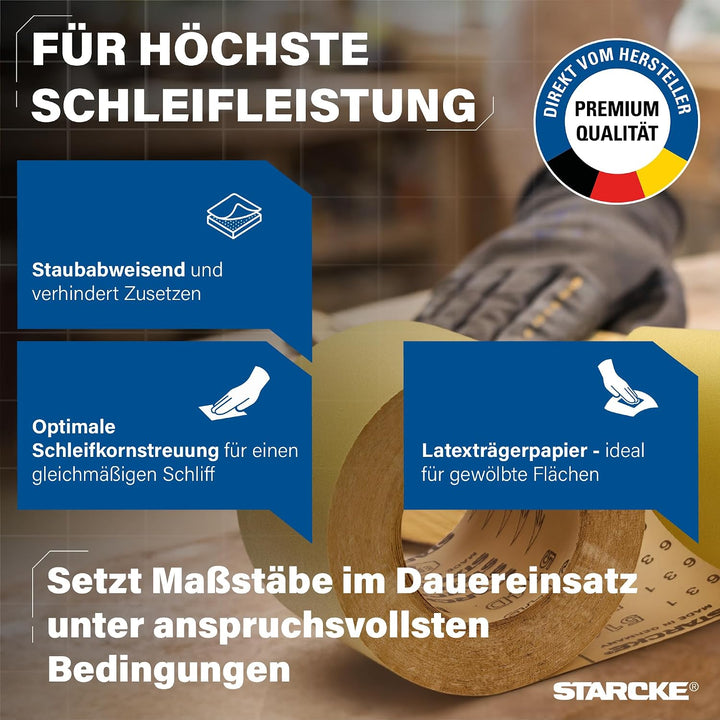 STARCKE® Schleifpapier Rolle [26m Rolle] - MADE IN GERMANY - Schleifrolle Set mit Stearatbeschichtun