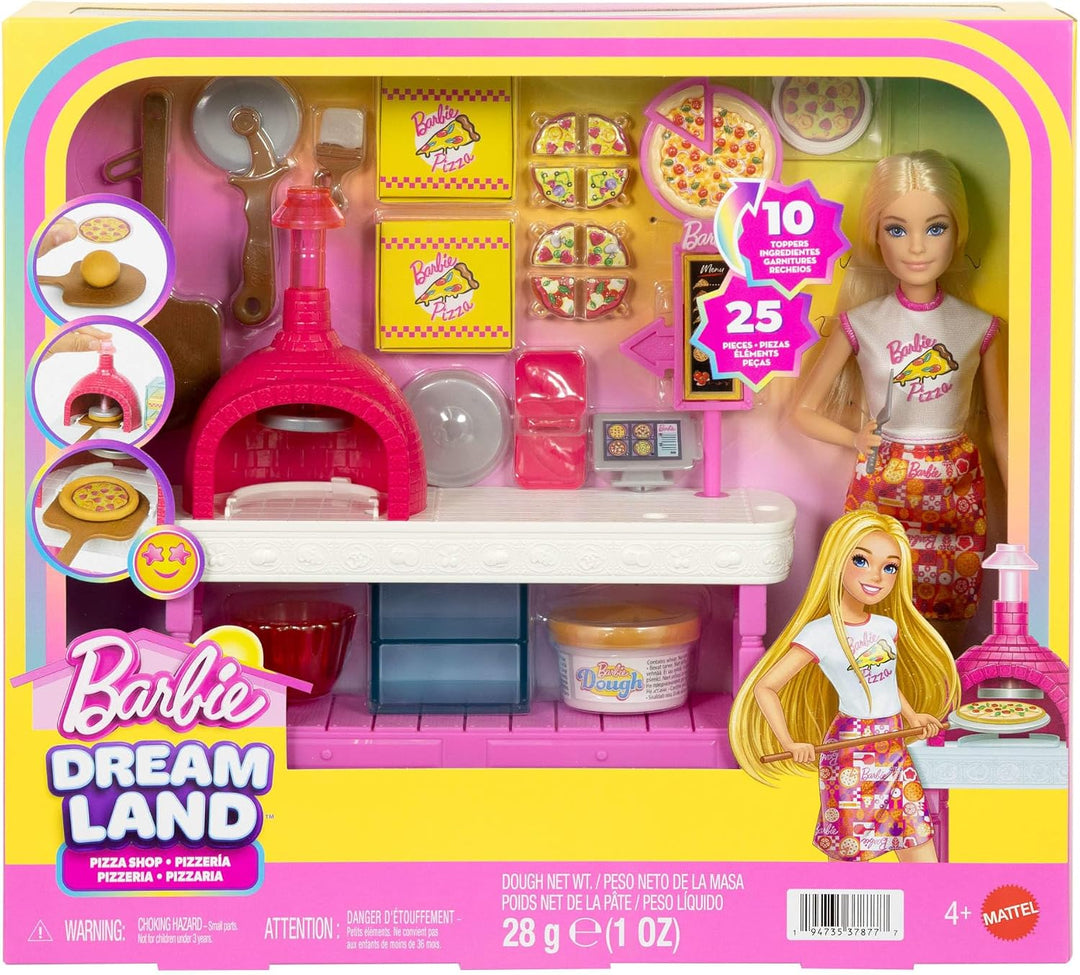 Barbie Pizza Shop Spielset | Blonde Puppe und 25 Zubehörteile inklusive Knete, Pizzabelägen und mehr