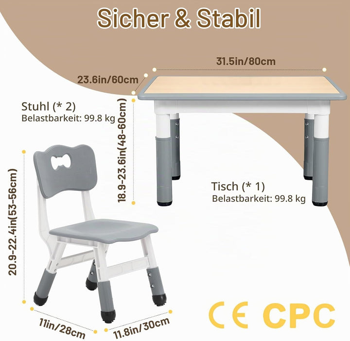 FUNLIO Kinderzimmertisch &amp; -stuhlsets, höhenverstellbar für Kinder im Alter von 3-8 Jahren, leicht a