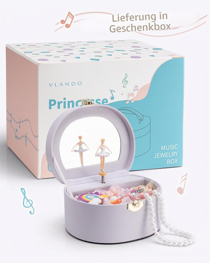 VLANDO Schmuckkästchen Mädchen,Schmuckkasten Kinder mit Drehendem Ballerina | Spielzeug Geschenk 4 5