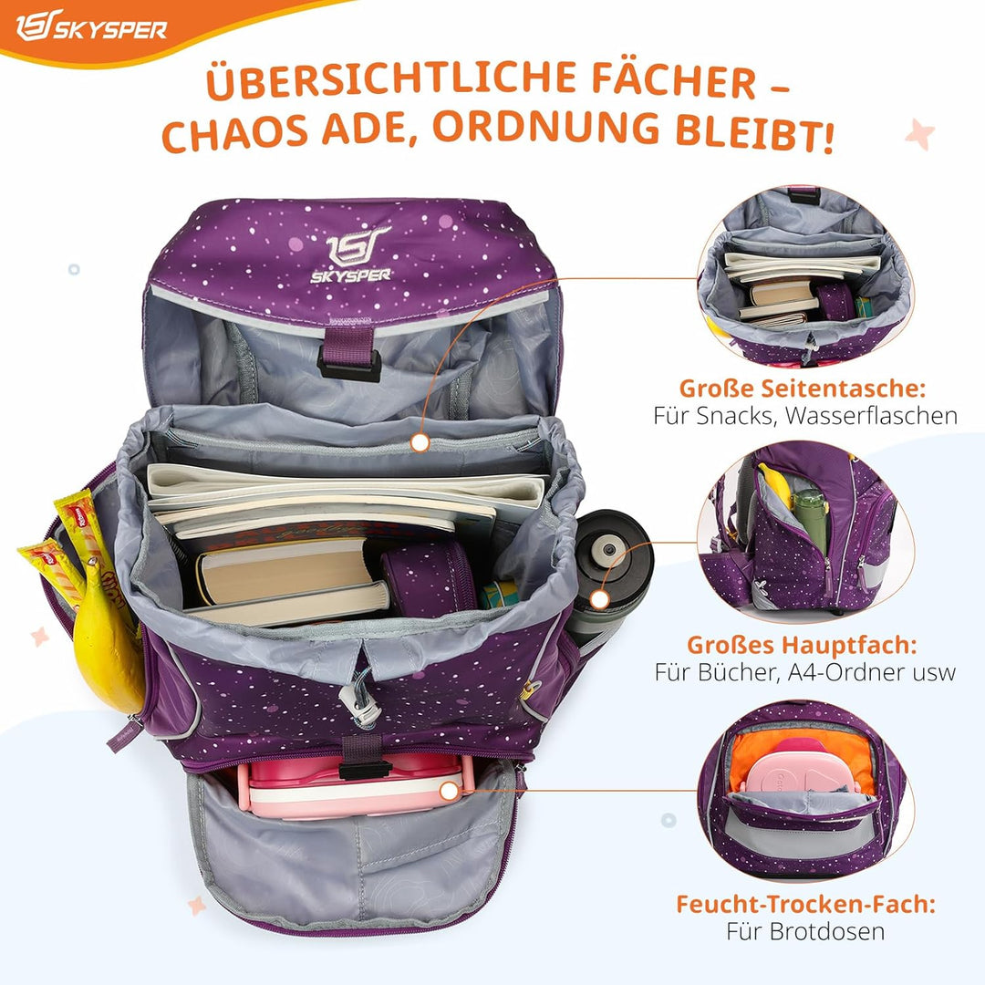 SKYSPER Schulranzen Set 5-teilig für Jungen Mädchen 1. Klasse Grundschule Schulrucksack Sporttasche