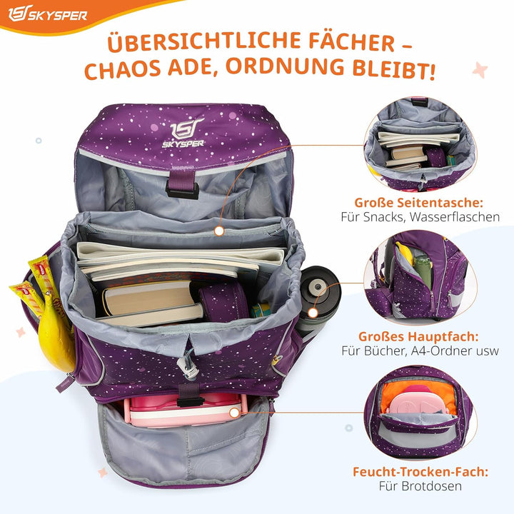 SKYSPER Schulranzen Set 5-teilig für Jungen Mädchen 1. Klasse Grundschule Schulrucksack Sporttasche