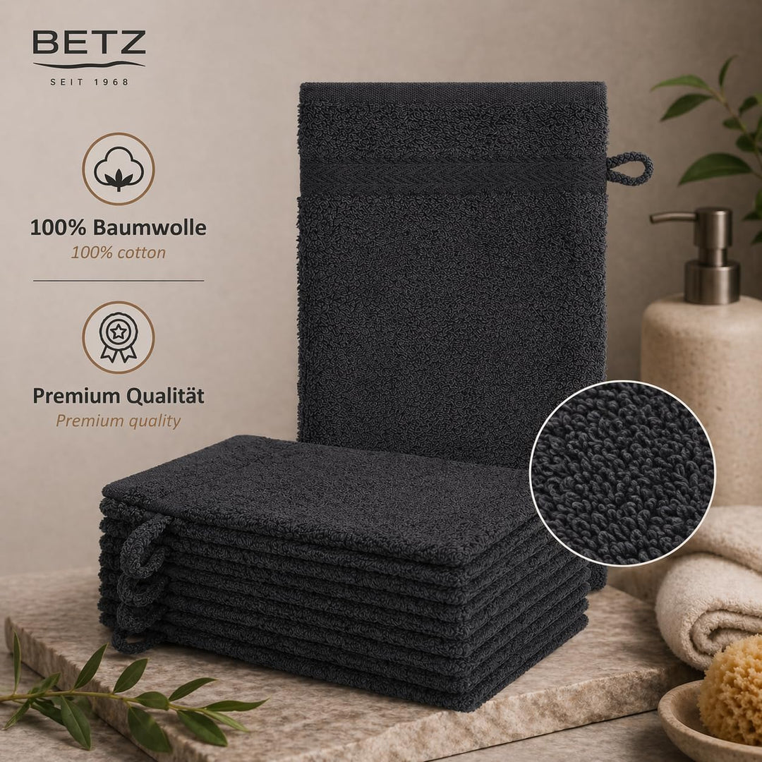 Betz 20 Stück Waschhandschuhe Waschlappen Premium Grösse 16x21 cm 100% Baumwolle Farbe Graphit, Grap