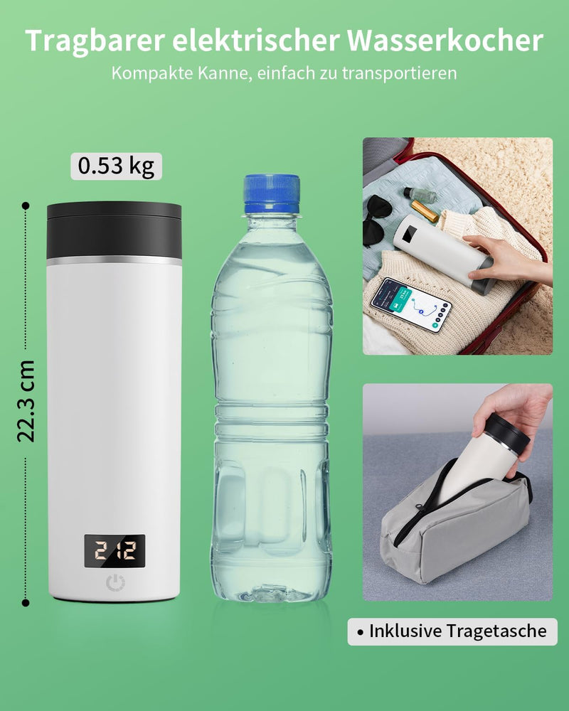 AIRMSEN Wasserkocher Klein mit 6 Temperatureinstellung, 500ml Mini Elektrischer Wasserkocher mit SUS