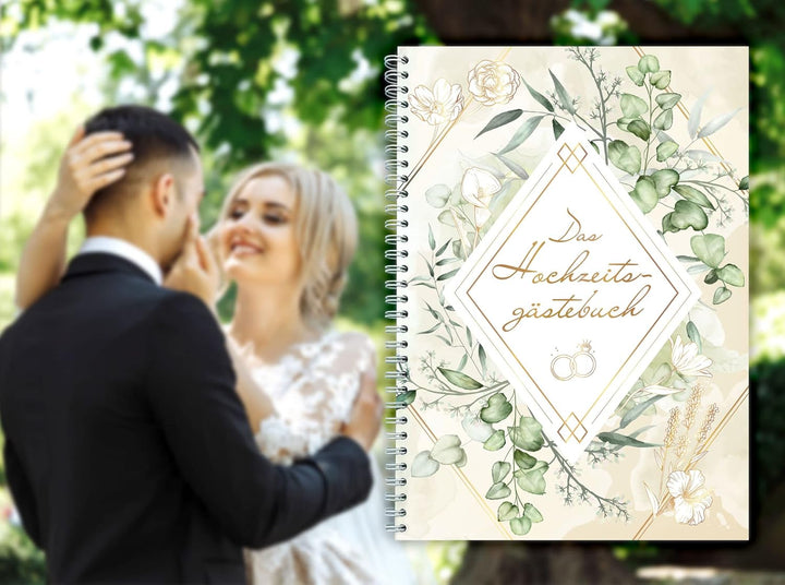 KOCHDIALOG XXL Gästebuch Hochzeit -Greenery– Gästebuch zur Hochzeit mit lustigen Fragen im Innenteil