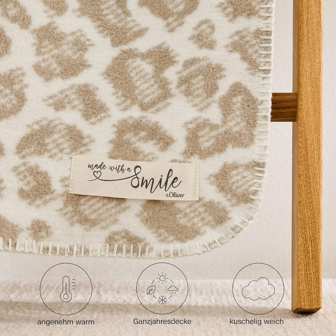 s.Oliver Leo Decke 150x200 cm - Baumwollmix, Made in Germany, warm & waschbar, Kuscheldecke Leoparde