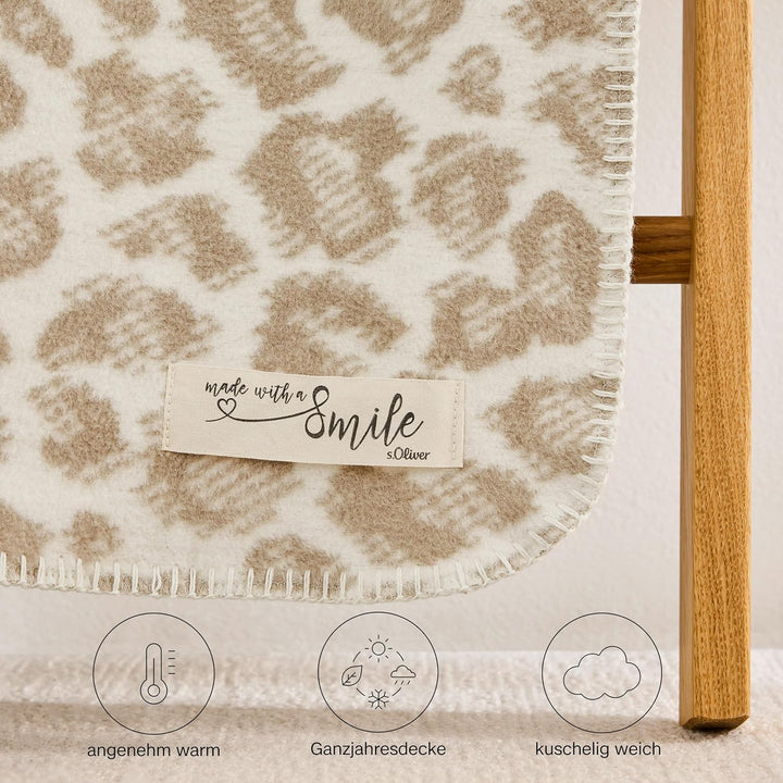 s.Oliver Leo Decke 150x200 cm - Baumwollmix, Made in Germany, warm & waschbar, Kuscheldecke Leoparde
