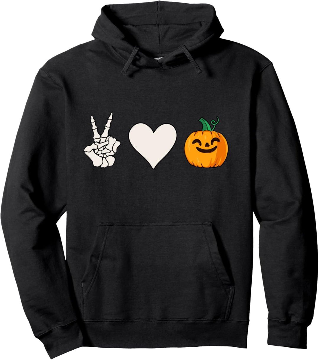 Peace Love Halloween Kürbis Skelton Hand Sing Cute Girls Pullover Hoodie
