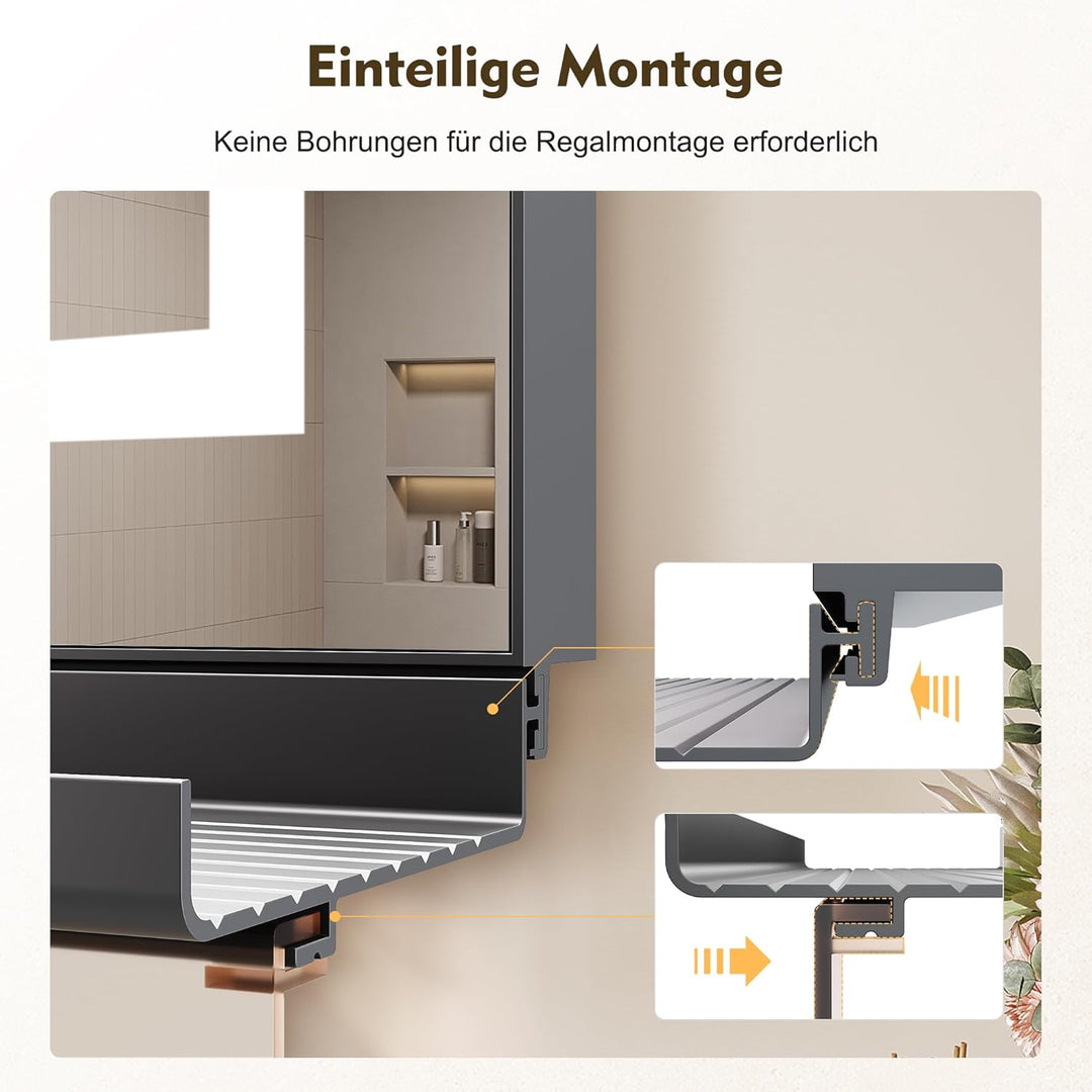 SONNI Badspiegel mit Beleuchtung 80x60cm + 80cm Ablage, Touch Badezimmerspiegel 3 Lichtfarben, Anti-
