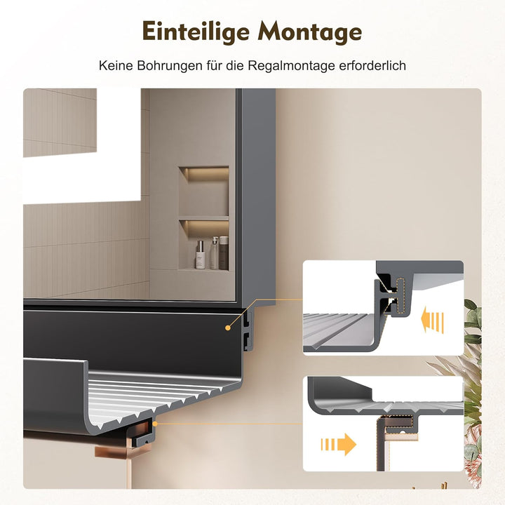 SONNI Badspiegel mit Beleuchtung 80x60cm + 80cm Ablage, Touch Badezimmerspiegel 3 Lichtfarben, Anti-