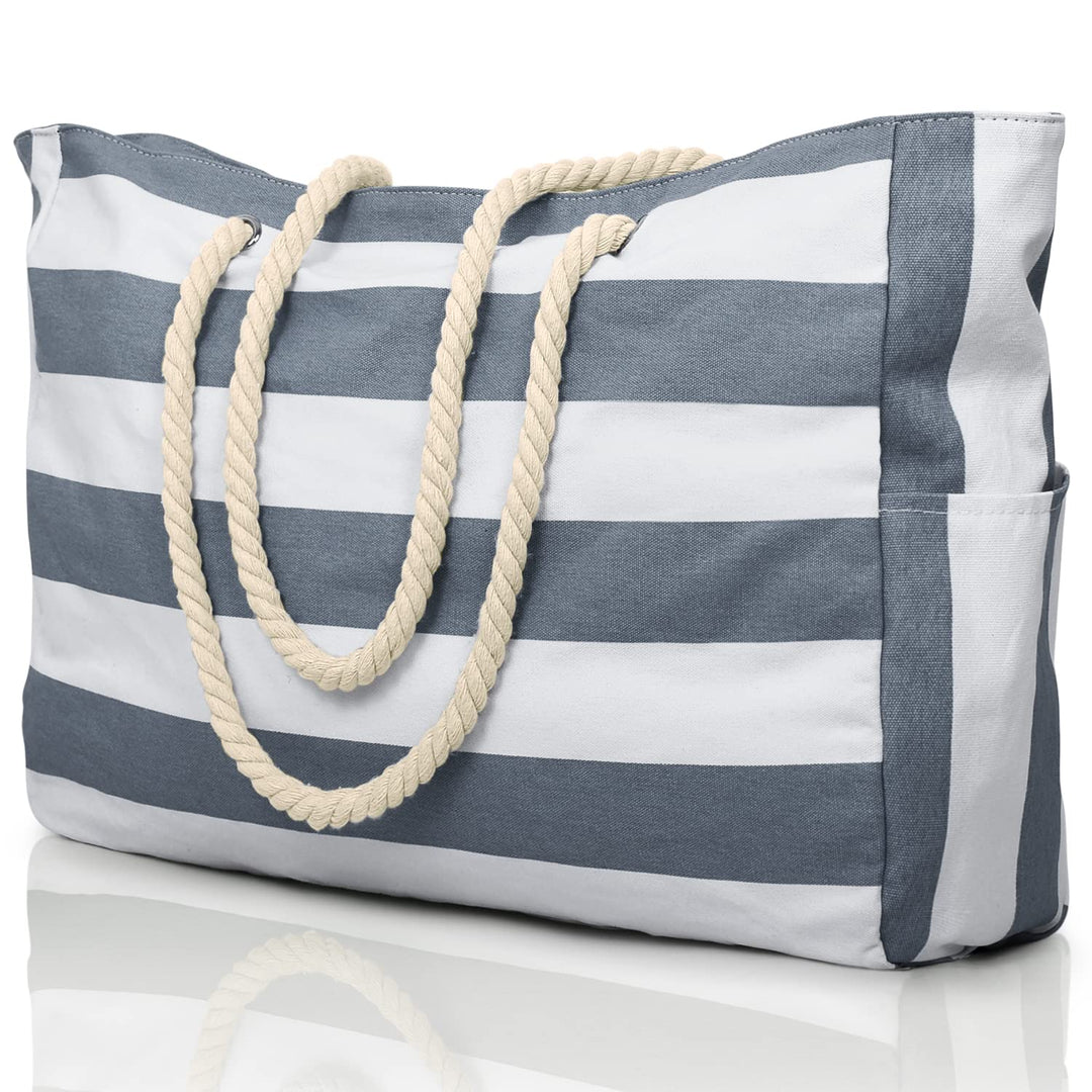 oscaurt Strandtasche Streifen Tote Bag Wasserdicht Badetasche Gross mit Reissverschluss Shopper Tasc