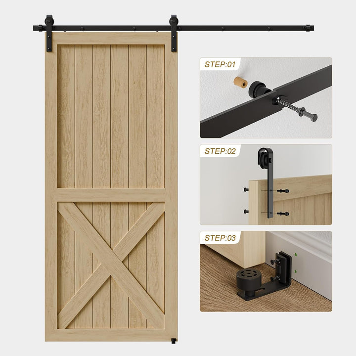 TSMST TSMST 5,5 Fuss Schiebe-Scheunentor-Hardware-Kit, robustes Holz-Schiebetür-Schienen-Kit für 48
