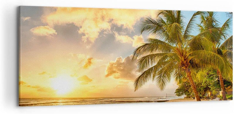 Wandbilder Dekoration Wohnzimmer Strand Meer Palme Panorama Bilder auf Leinwand 120x50cm Leinwandbil