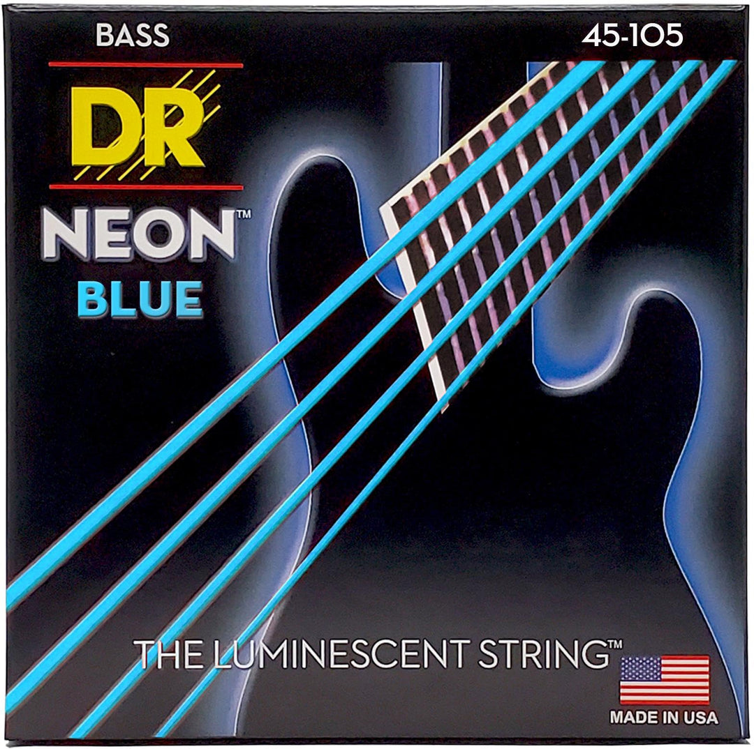 DR Strings HI-DEF NEON™ - BLUE COLOR Bass Saiten: Medium 45-105 Neonblau: Medium 45-105, Neonblau: M