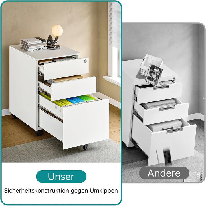 Rollcontainer mit 3 Schubladen Aktenschrank Büroschrank Bürokommode abschliessbarer Bürocontainer Fi
