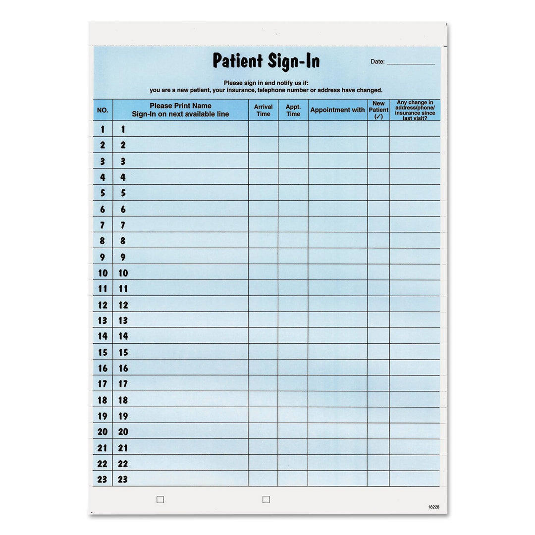 Tabbies Patient Sign-In Label Formulare, 21,6 x 27,9 cm Form, blau, 23 Etiketten/Blatt, 125 Blatt/Pa
