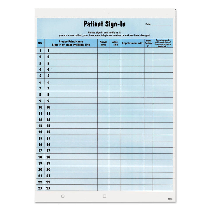 Tabbies Patient Sign-In Label Formulare, 21,6 x 27,9 cm Form, blau, 23 Etiketten/Blatt, 125 Blatt/Pa