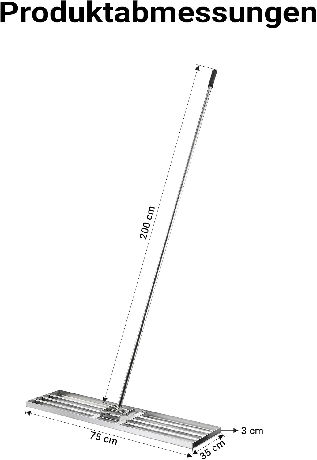 Wiltec Edelstahl Rasenrakel mit Stiel Grösse L, Flächenebner 35 x 75 x 2,8 cm Unebenheiten im Rasen