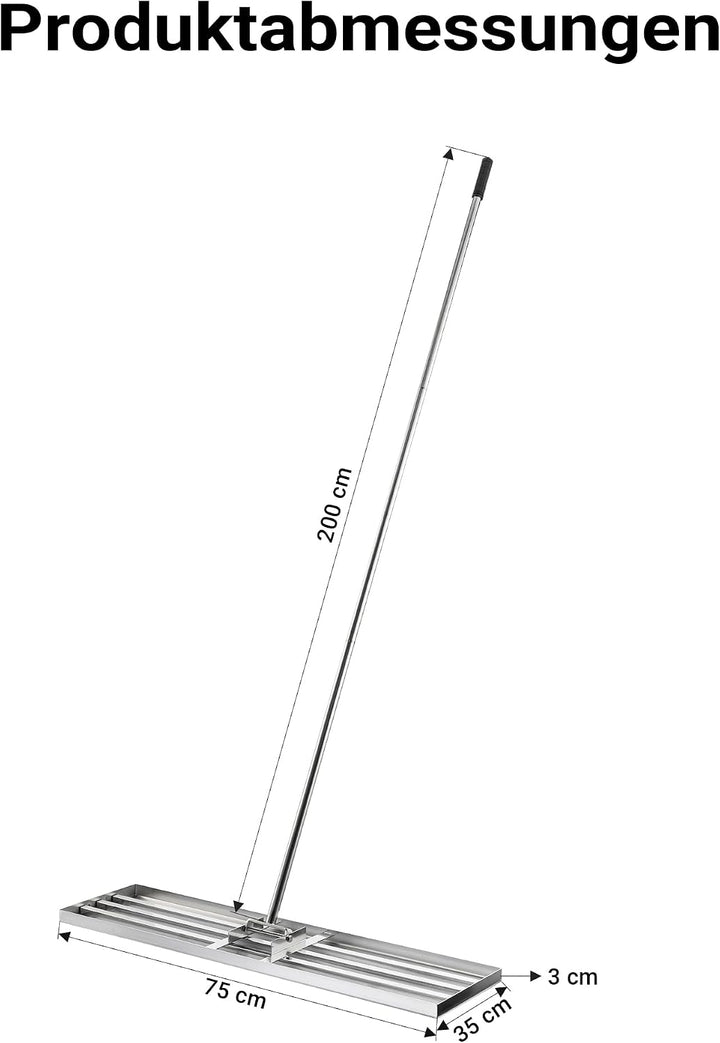 Wiltec Edelstahl Rasenrakel mit Stiel Grösse L, Flächenebner 35 x 75 x 2,8 cm Unebenheiten im Rasen