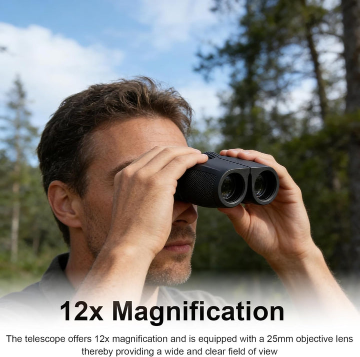 Fernglas Klein, 12 × 25 Fernglas Erwachsene Faltbar Binoculars Feldstecher Ferngläser mit Tragetasch