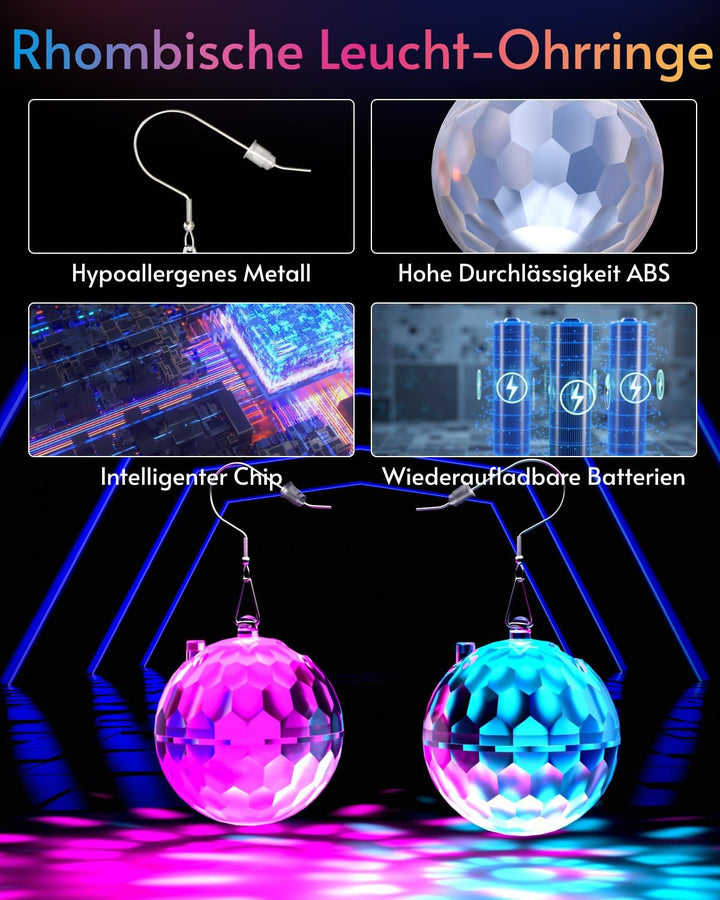 LED Ohrringe Disco Ball Ohrringe 7 RGB Licht Projektion Licht Ohrringe für Frauen Wiederaufladbare L