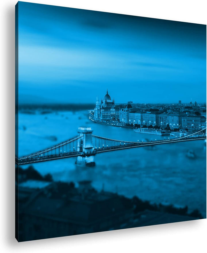 deyoli Budapest bei Abenddämmerung Format: 40x40 Effekt: Monocrome Blau als Leinwand, Motiv fertig g