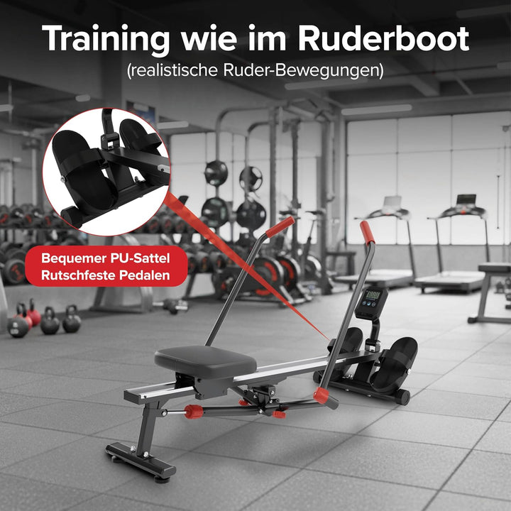 Ultrasport Rudergerät für Zuhause Klappbar mit 12 Stufen I Extra Leise Rudermaschine bis 110 KG Zert