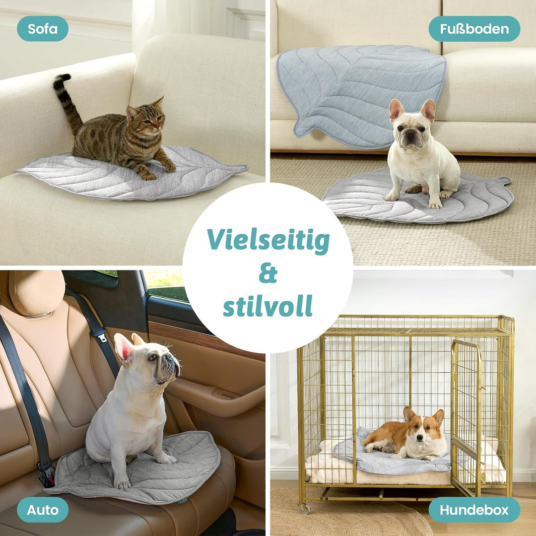 COZY KISS Kühlmatte Hunde & Katzen 83x71cm, Kühldecke mit Blattform-Gewebe Q-Max>0.4, Selbstkühlende