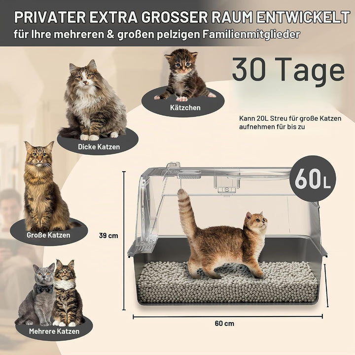 Katzenklo Edelstahl mit Deckel, XL Katzentoilette Geschlossen mit Schaufel, Zwei-Tür-Konfiguration,