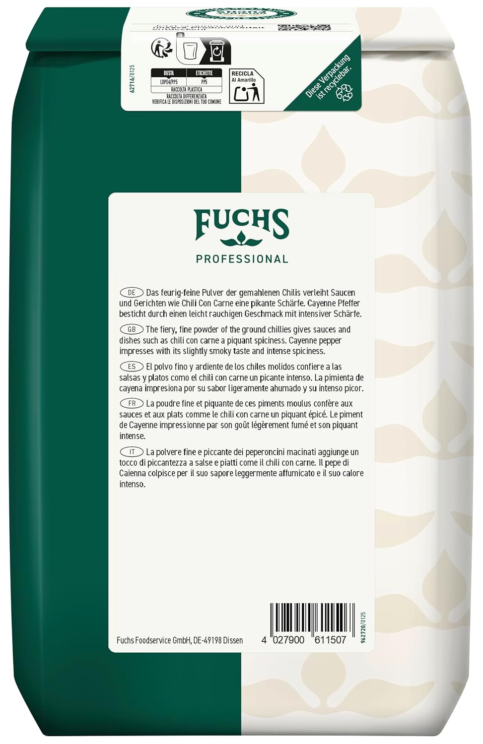 Fuchs Professional - Cayenne Pfeffer gemahlen | Scharfes Gewürz für Chili con Carne | Profi-Qualität