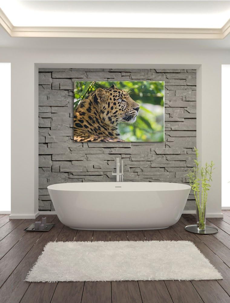 Pixxprint prächtiger Leopard im Schatten auf Leinwand, XXL riesige Bilder fertig gerahmt mit Keilrah