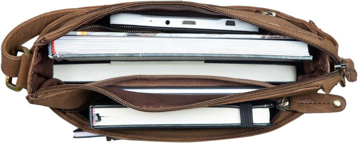 STILORD 'Brady' Messenger Bag Leder Braun klein Umhängetasche Schultertasche für iPad 10,1 Zoll Tabl