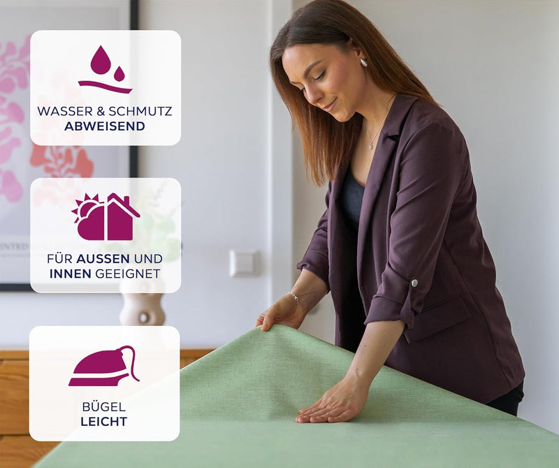 BEAUTEX fleckenabweisende und bügelfreie Tischdecke - Tischtuch mit Lotuseffekt - Tischwäsche in Lei
