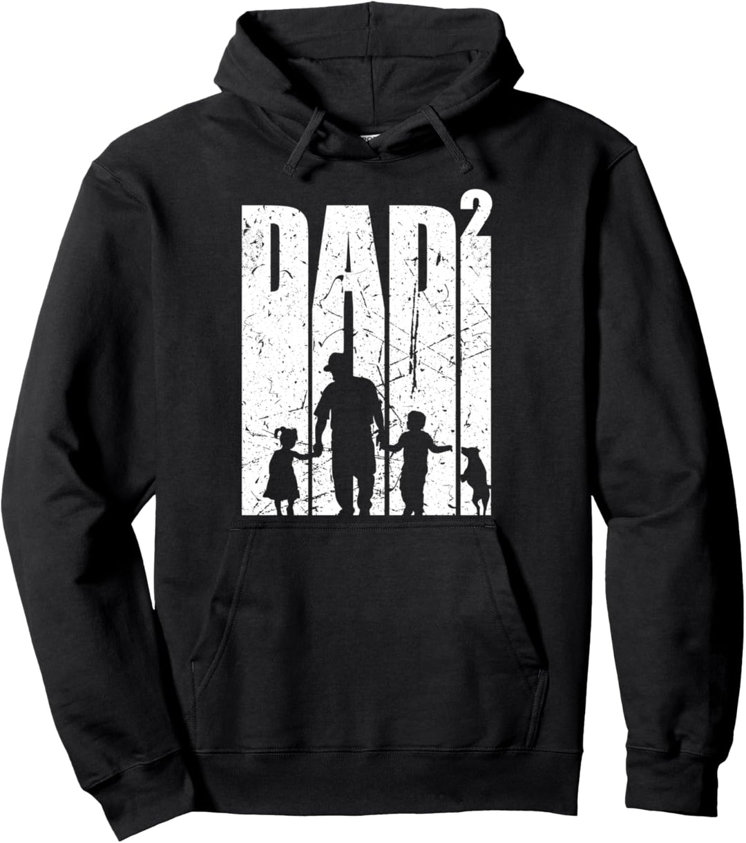Dad hoch 2 Vater 2 Kinder zweifacher Papa mit Hund Pullover Hoodie