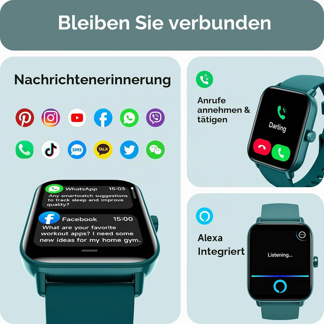 Smartwatch Herren Damen mit Telefonfunktion,1.8" Smart Watch Fitnessuhr mit Whatsapp und Alexa,Herzf