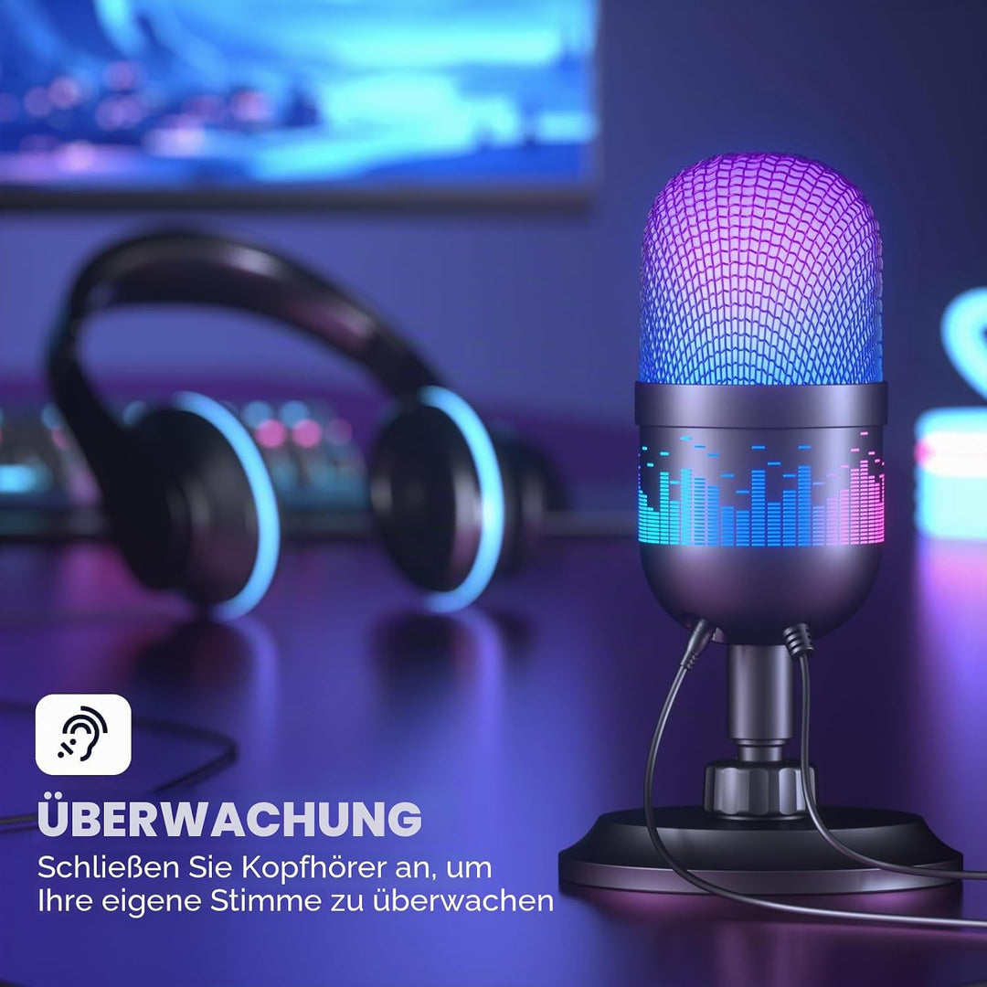 aokeo Gaming Mikrofon, USB Computer Mikrofon für PC, Mac, PS4/5, Kondensator Podcast Mic für Studioa