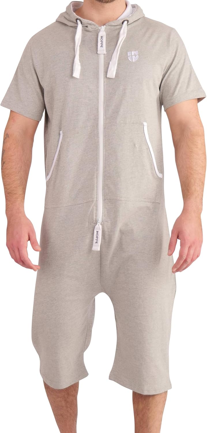 Gennadi Hoppe Herren Sommer Jumpsuit kurz M hell grau, M hell grau