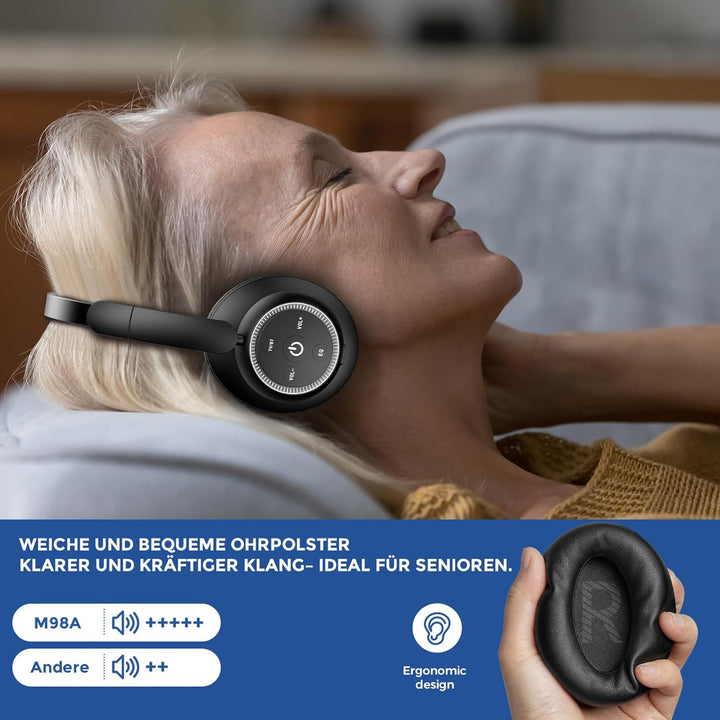 Kabellose TV-Kopfhörer für Senioren – Hohe Lautstärke, Kein Audio-Verzögerung (Plug &amp; Play) – Kompat