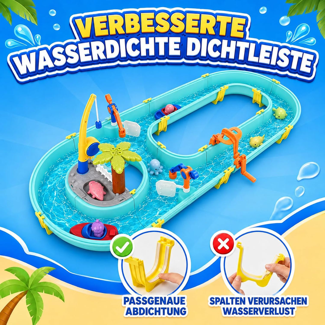 Wasserbahn Kinder Draussen 58-TLG. Wassertisch Spielzeug – Schleusen, Boote & Magnet-Angel inkl. 6 T