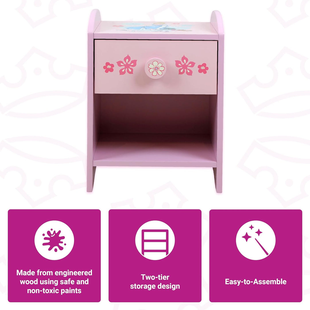 Disney Princess Kinder-Nachttisch, Holzwerkstoff Technisches Holz 15 mm MDF, Light Pink, S Princess