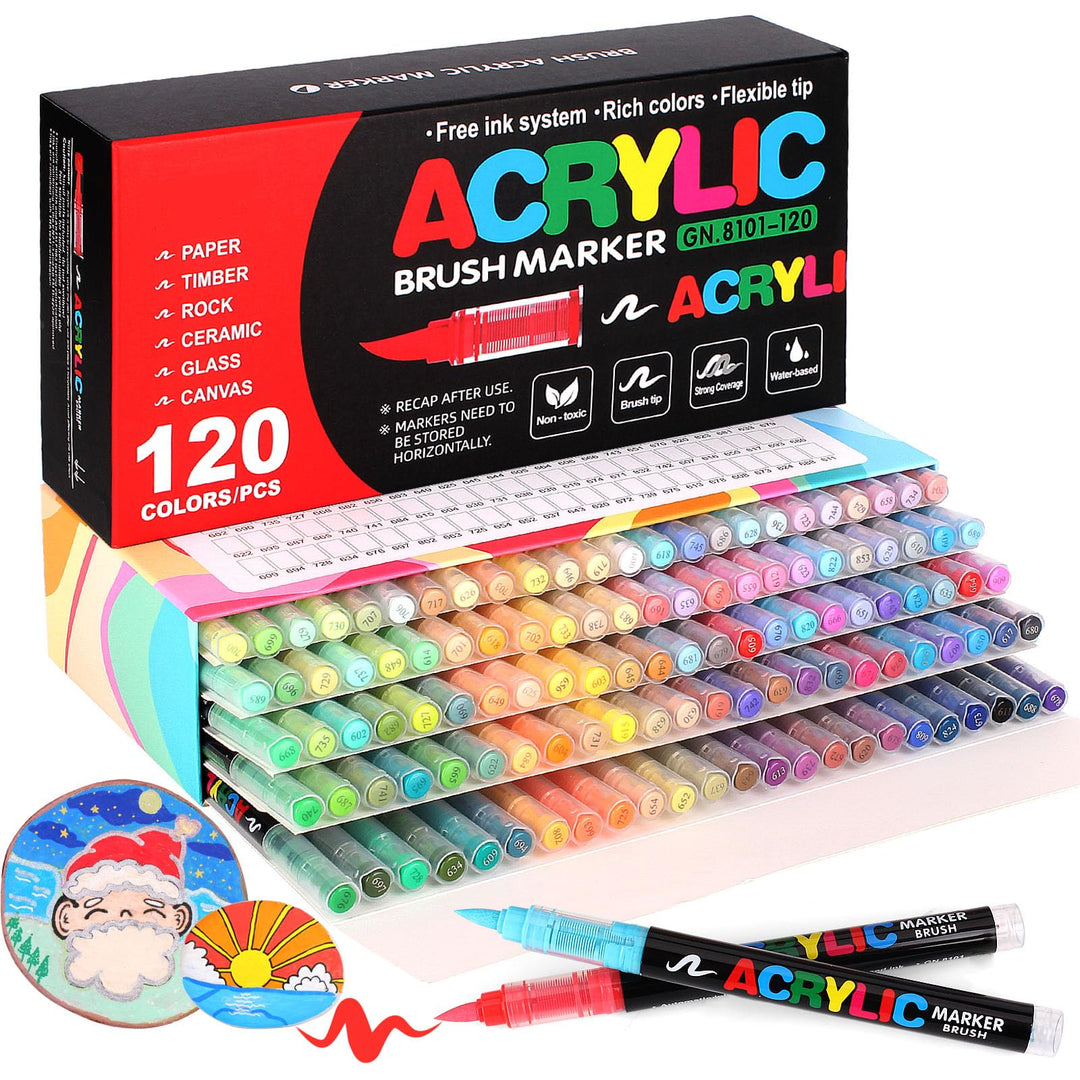 Laconile 120 Farben Acrylstifte für Steine Wasserfest, Brush Tip Acrylic Pens Set, Schnelltrocknend