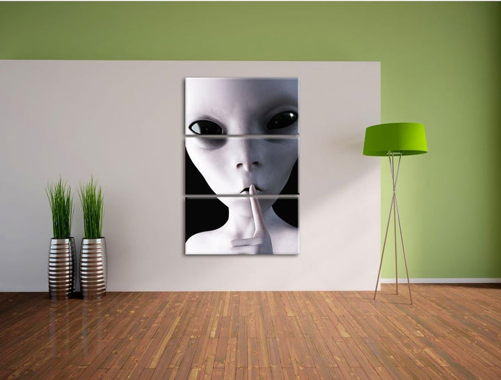 Pixxprint Alien - Nicht reden als Leinwandbild | Grösse: 3 Teilig (120x80) | Wandbild| Kunstdruck |