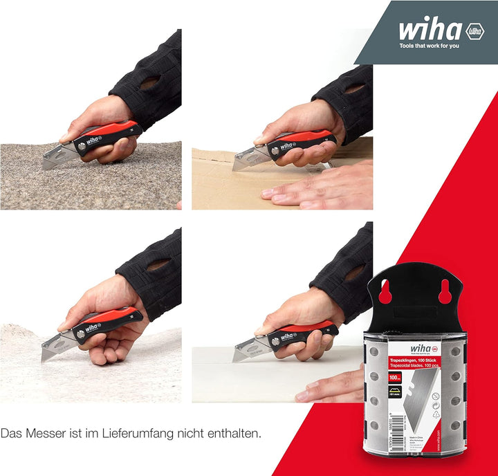 Wiha Trapezklingen Set 100 tlg. I Ersatzklingen extra scharf für Cuttermesser I sicher verstaut in e
