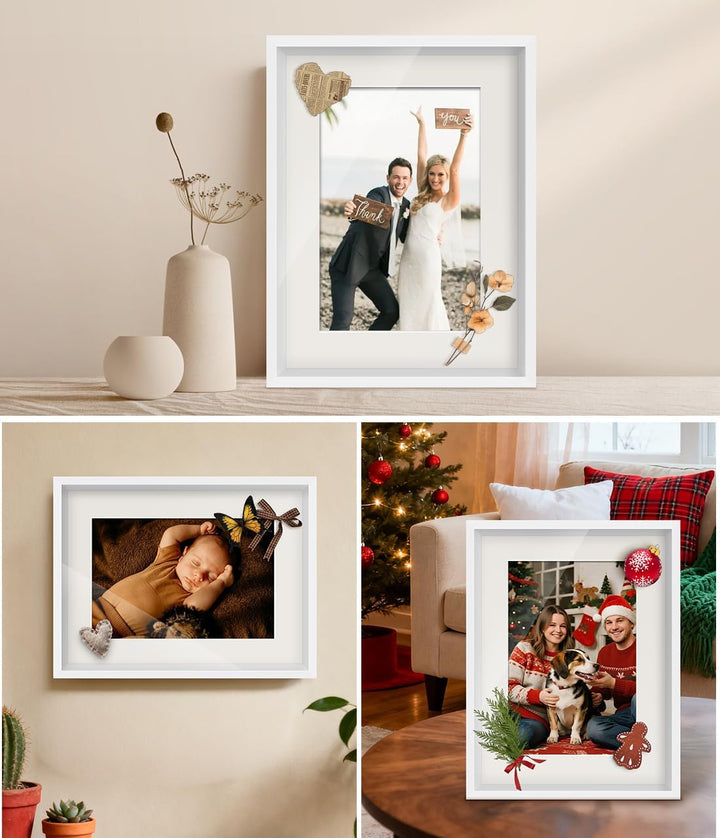 3D Bilderrahmen zum Befüllen Weiss 30x40cm, Holz MDF 3D Objektrahmen mit Glas, 3cm Tiefer Bilderrahm