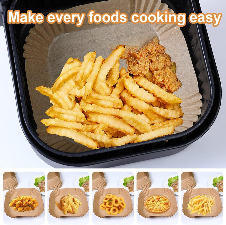 AiQInu Backpapier für Heissluftfritteuse, 200 Stück 16cm BPA-frei Airfryer Backpapier Eckig Wasserdi