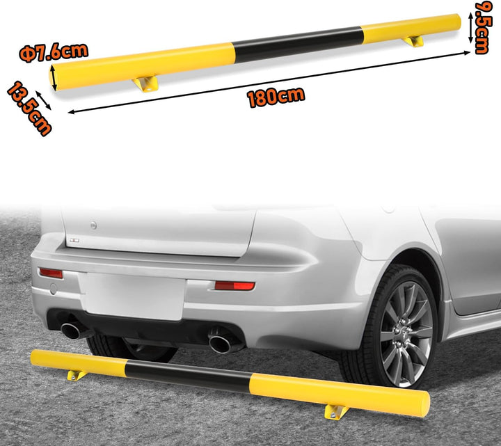 Fiqops Radstopper 2 x Metall Stahlrohr-Parkstopper Parkplatzbegrenzung, Schwarz-Gelb mit Reflexionss